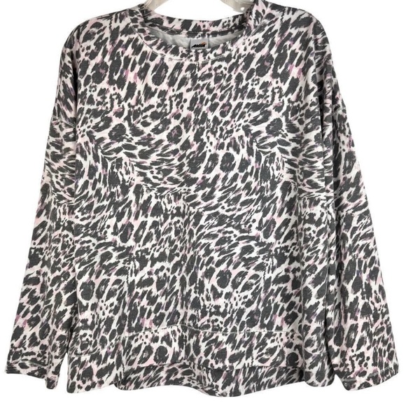 Avia Tops - Avia Tee Shirt Women's XXXL Gray White Pink Cheetah Print L Sleeves Hi-Lo hem.